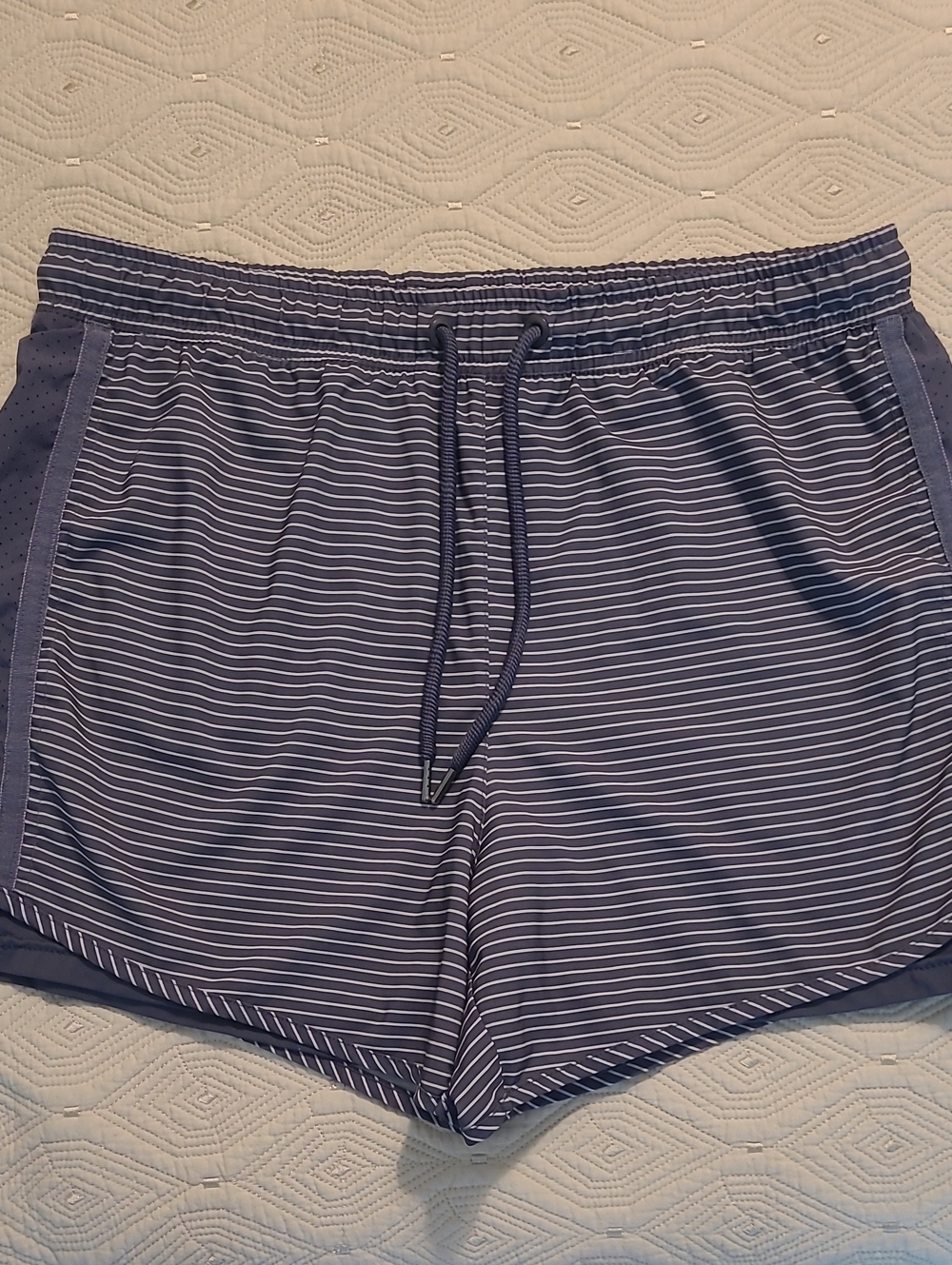 Tangerine Navy and White Striped Athletic Shorts
